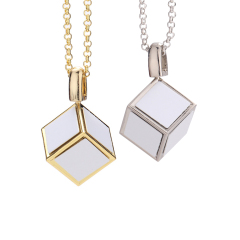 Sublimation Metal Jewelry Dice Square Pendant Necklace WIth Metal Insert
