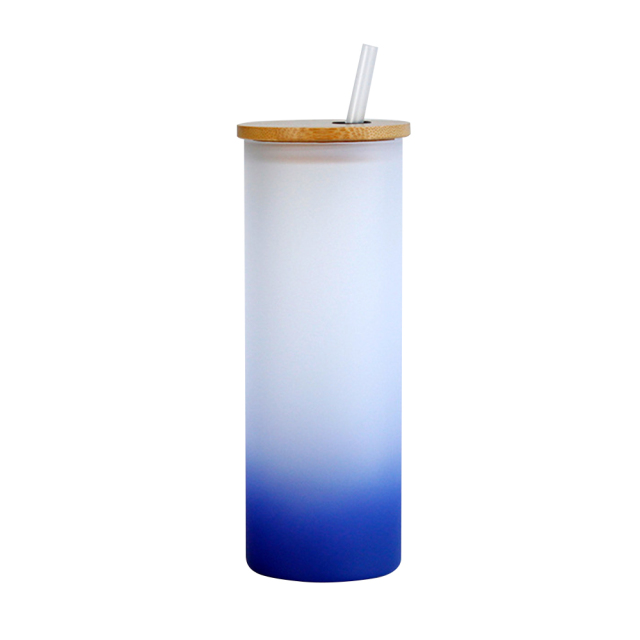Sublimation Frosted Glass Cup Colored Bottom Mugs With Bamboo Lid