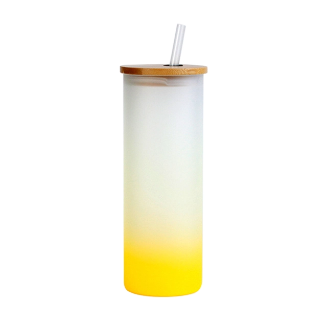 Sublimation Frosted Glass Cup Colored Bottom Mugs With Bamboo Lid