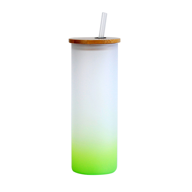 Sublimation Frosted Glass Cup Colored Bottom Mugs With Bamboo Lid