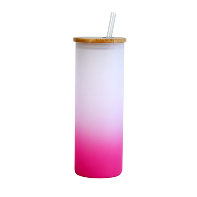 Sublimation Frosted Glass Cup Colored Bottom Mugs With Bamboo Lid