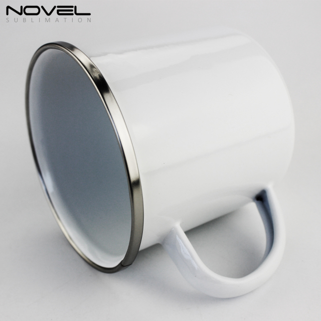 Sublimation Porcelain Enamel Mugs With Stainless Steel Rim