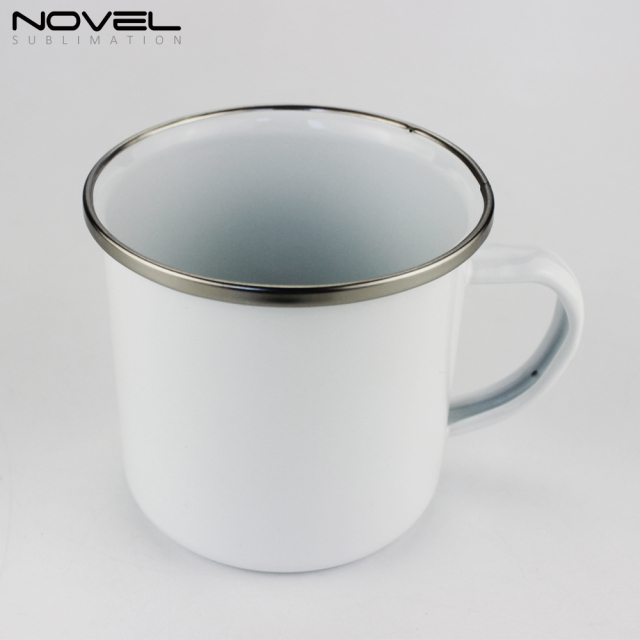 Sublimation Porcelain Enamel Mugs With Stainless Steel Rim