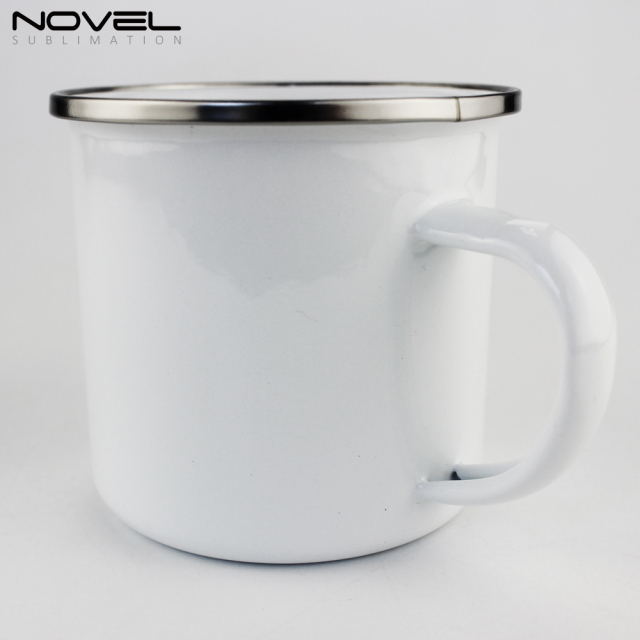 Sublimation Porcelain Enamel Mugs With Stainless Steel Rim