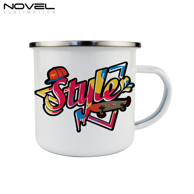 Sublimation Porcelain Enamel Mugs With Stainless Steel Rim