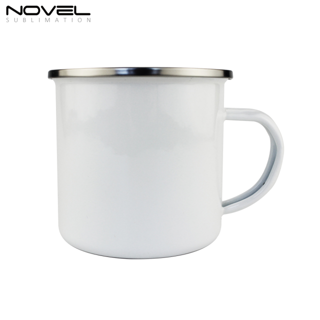 Sublimation Porcelain Enamel Mugs With Stainless Steel Rim