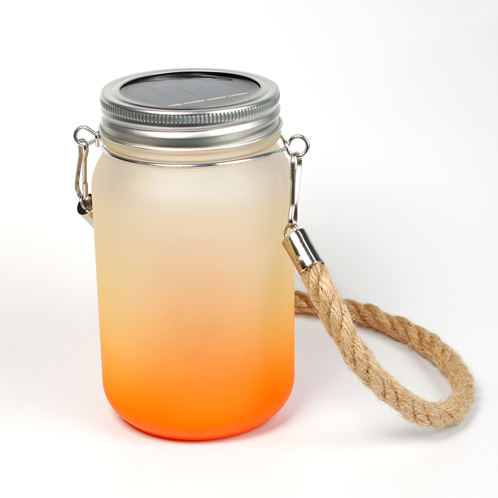 Colorful Sublimation Glass Mason Garden Lamp With Hemp Rope Handle