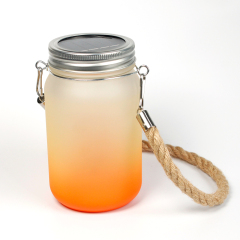 Colorful Sublimation Glass Mason Garden Lamp With Hemp Rope Handle