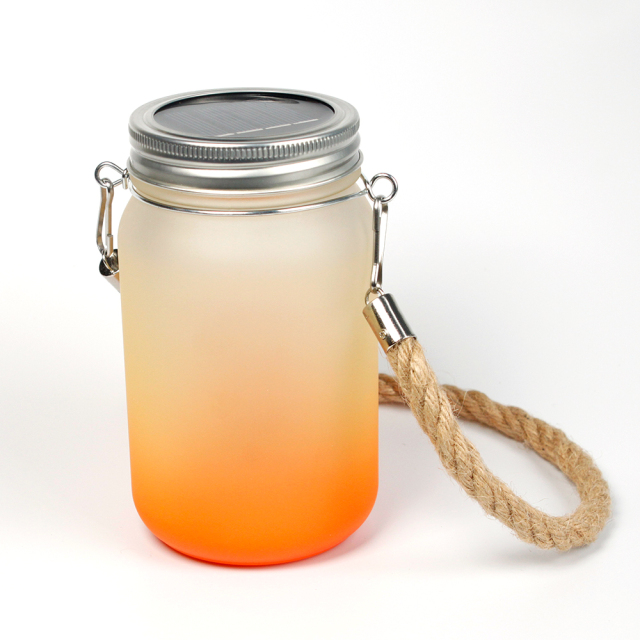 Colorful Sublimation Glass Mason Garden Lamp With Hemp Rope Handle