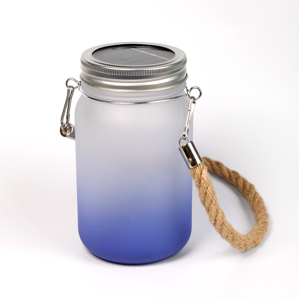 Colorful Sublimation Glass Mason Garden Lamp With Hemp Rope Handle