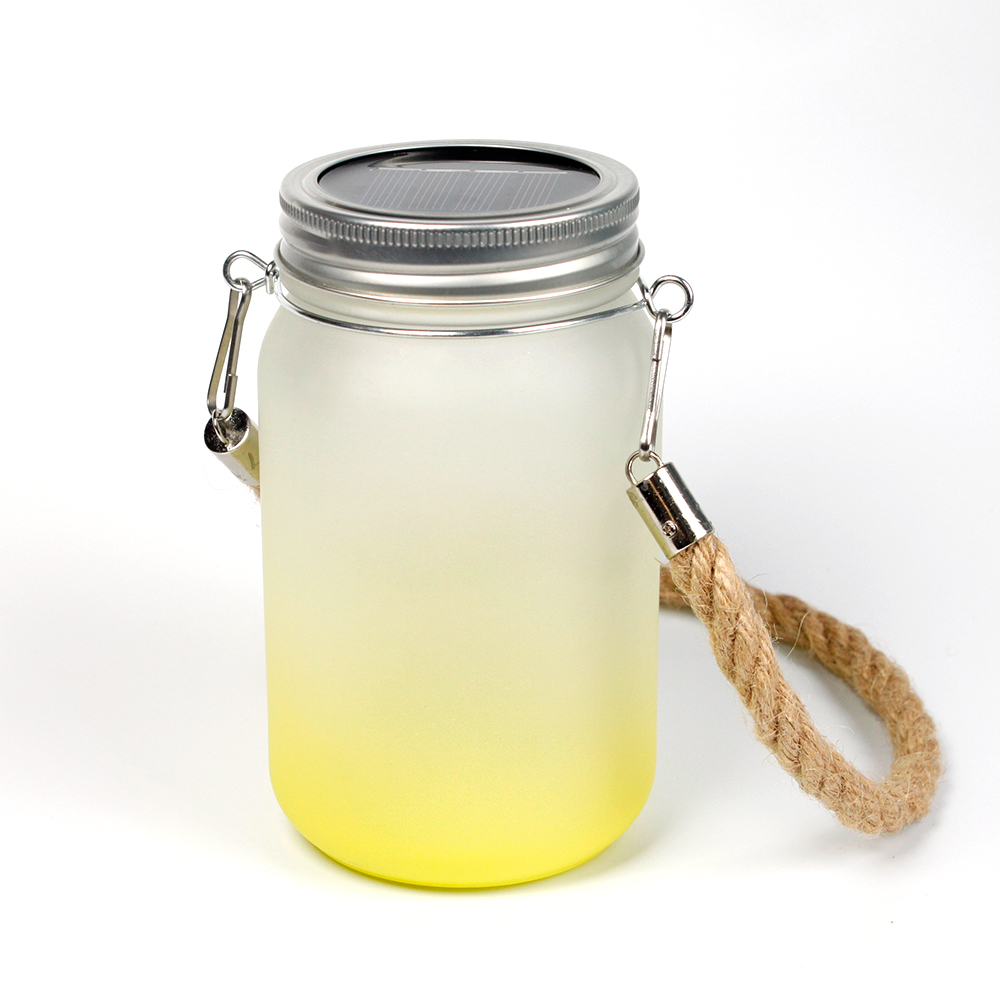 Colorful Sublimation Glass Mason Garden Lamp With Hemp Rope Handle