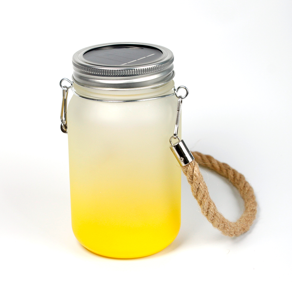 Colorful Sublimation Glass Mason Garden Lamp With Hemp Rope Handle