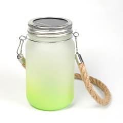 Colorful Sublimation Glass Mason Garden Lamp With Hemp Rope Handle