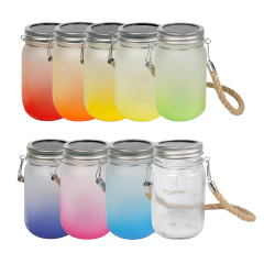 Colorful Sublimation Glass Mason Garden Lamp With Hemp Rope Handle