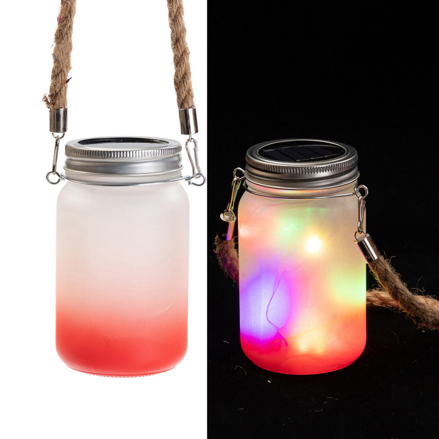 Colorful Sublimation Glass Mason Garden Lamp With Hemp Rope Handle