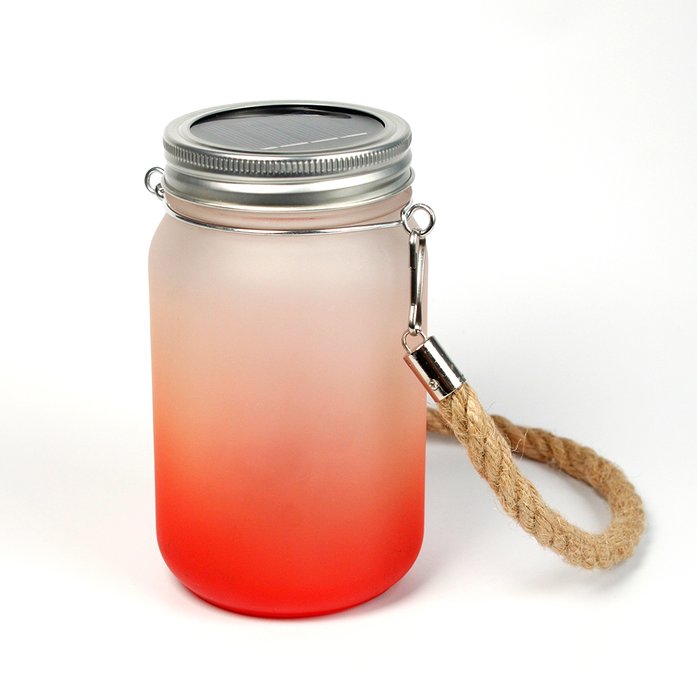 Colorful Sublimation Glass Mason Garden Lamp With Hemp Rope Handle