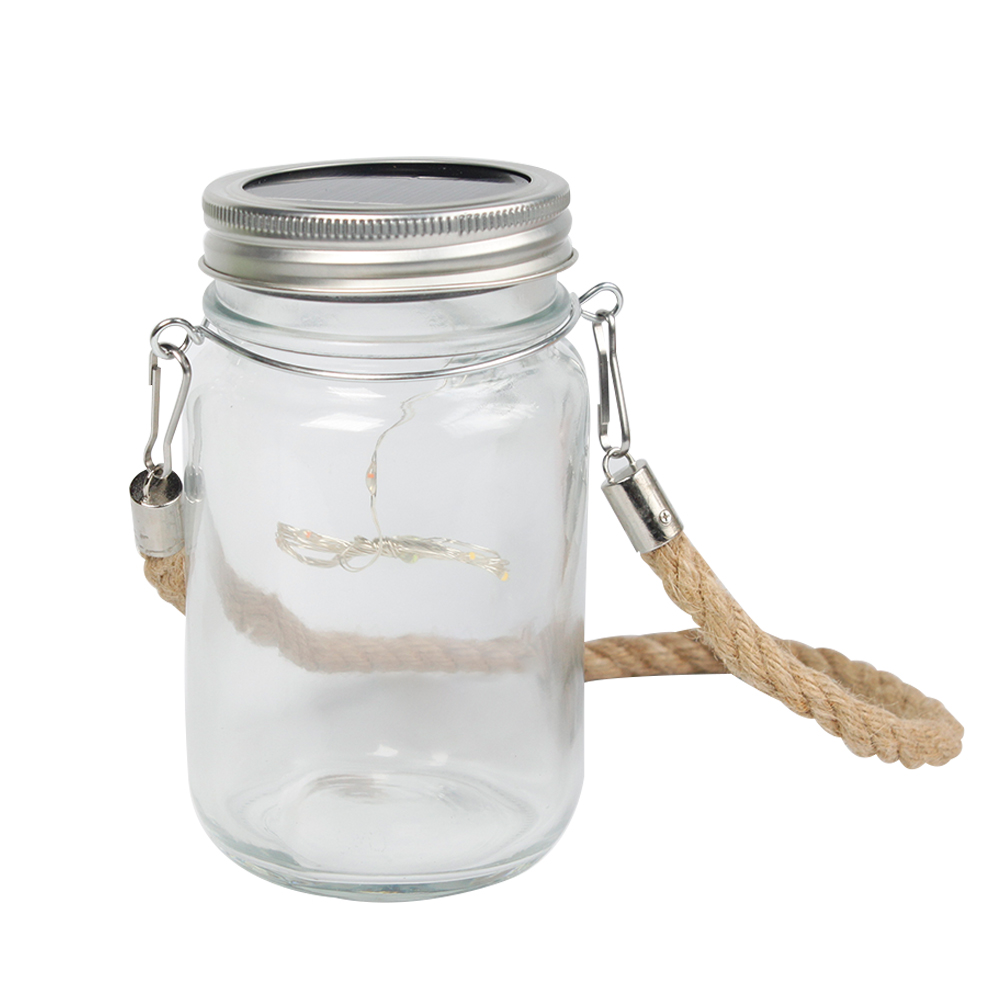 Colorful Sublimation Glass Mason Garden Lamp With Hemp Rope Handle