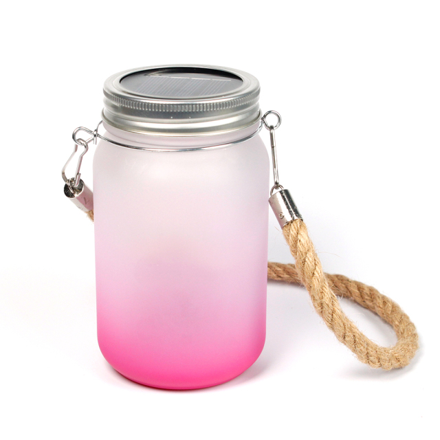 Colorful Sublimation Glass Mason Garden Lamp With Hemp Rope Handle