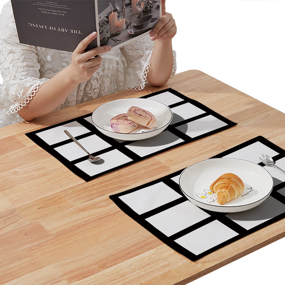 Sublimation Cotton Linen Square Grid Table Mat Decoration Placemat 30*30CM, 30*45CM