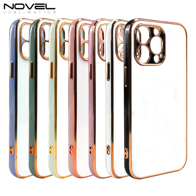 For iPhone 7/8/XR/XS Max/11/12/13 Pro Max Series With Tempered Glass Insert Colorful Galvanized Electroplated Soft Smooth Side Sublimation Phone Case