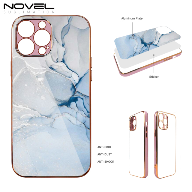 For iPhone 7/8/XR/XS Max/11/12/13 Pro Max Series With Tempered Glass Insert Colorful Galvanized Electroplated Soft Smooth Side Sublimation Phone Case