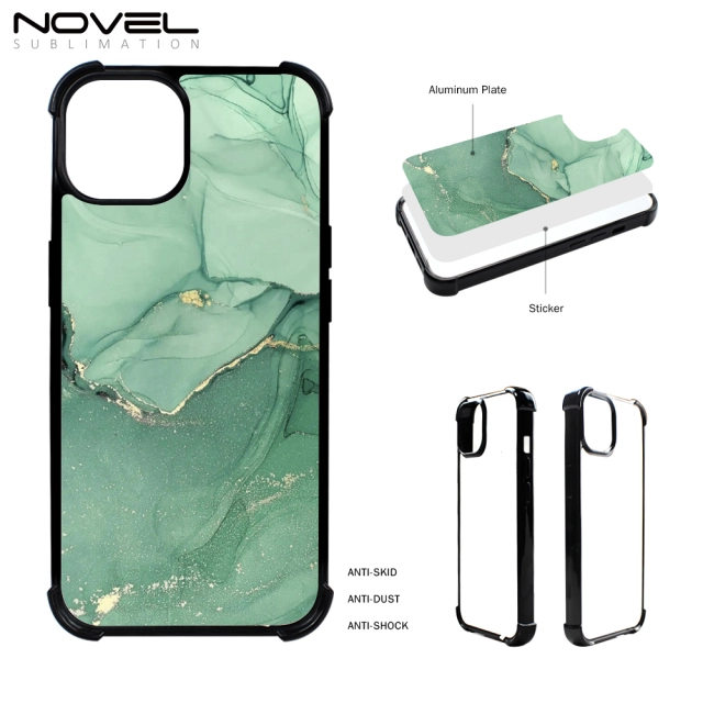 For iPhone 14 13 12 11 Series Sublimation  2D TPU Case with Four Corner Anti-drop Rubber Phone Cover With Aluminum Sheet