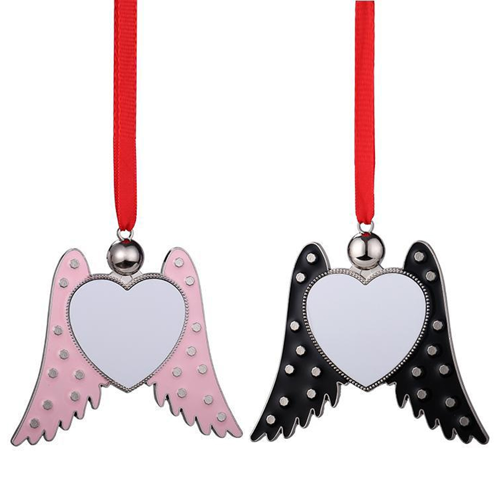 Sublimation Blank Metal Xmas Ornament DIY Tree Decotation - Black & Pink Wings
