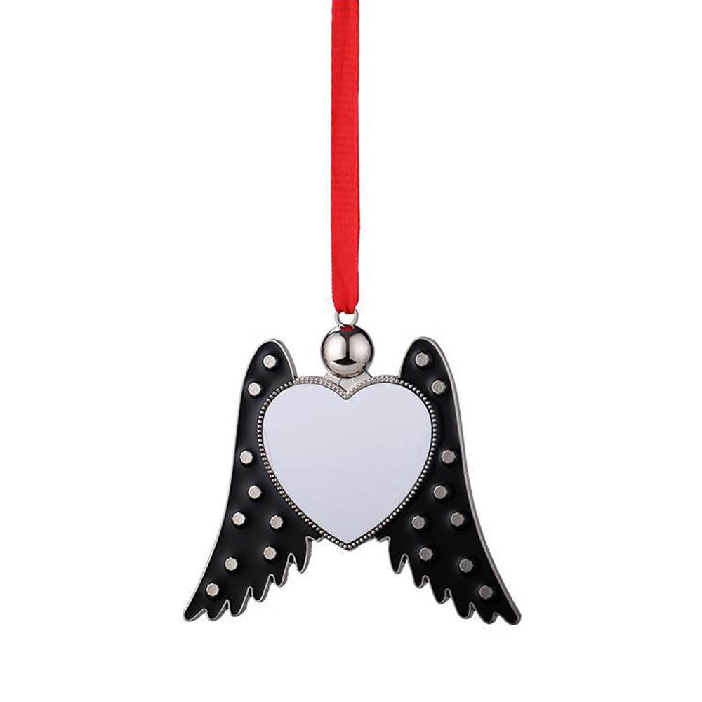 Sublimation Blank Metal Xmas Ornament DIY Tree Decotation - Black & Pink Wings