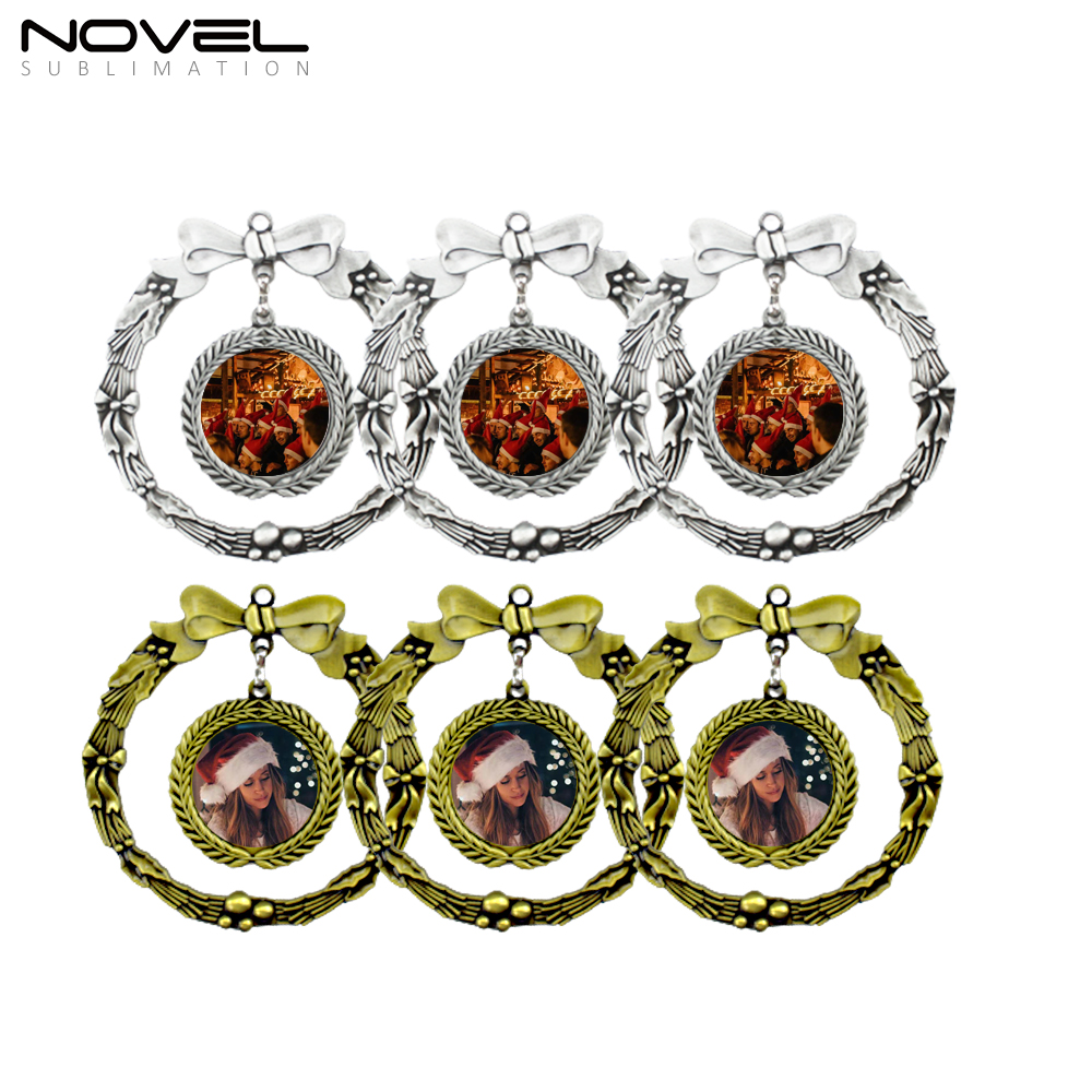 Sublimation Metal Tree Holiday Decorations Double Circle Christmas Ornament
