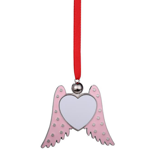 Sublimation Blank Metal Xmas Ornament DIY Tree Decotation - Pink Wings