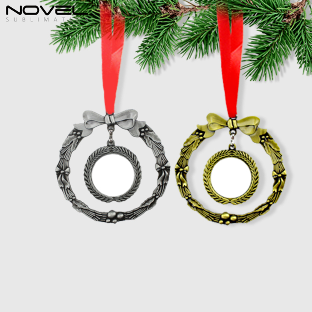 Sublimation Metal Tree Holiday Decorations Double Circle Christmas Ornament