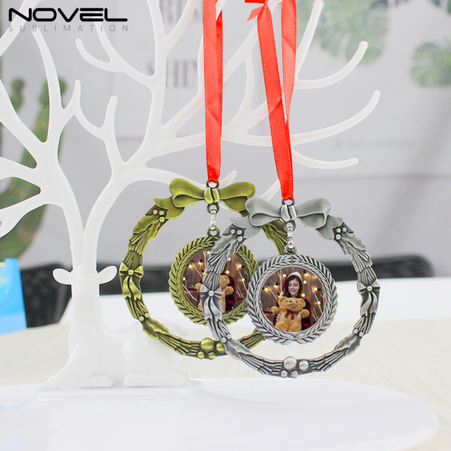 Sublimation Metal Tree Holiday Decorations Double Circle Christmas Ornament