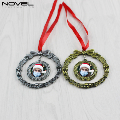 Sublimation Metal Tree Holiday Decorations Double Circle Christmas Ornament