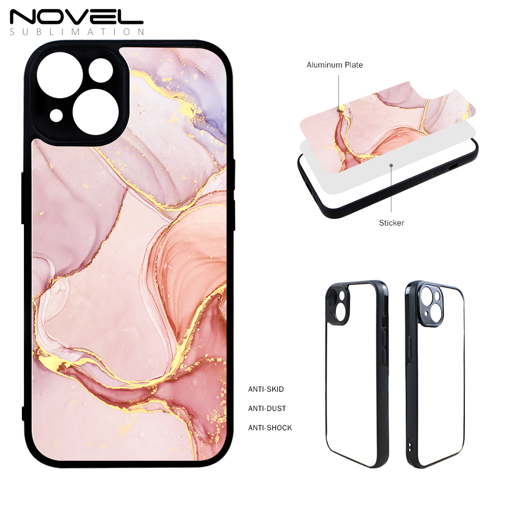 Fine Hole For iPhone 14 Series Sublimation Blank 2D TPU Phone Case With Metal Insert