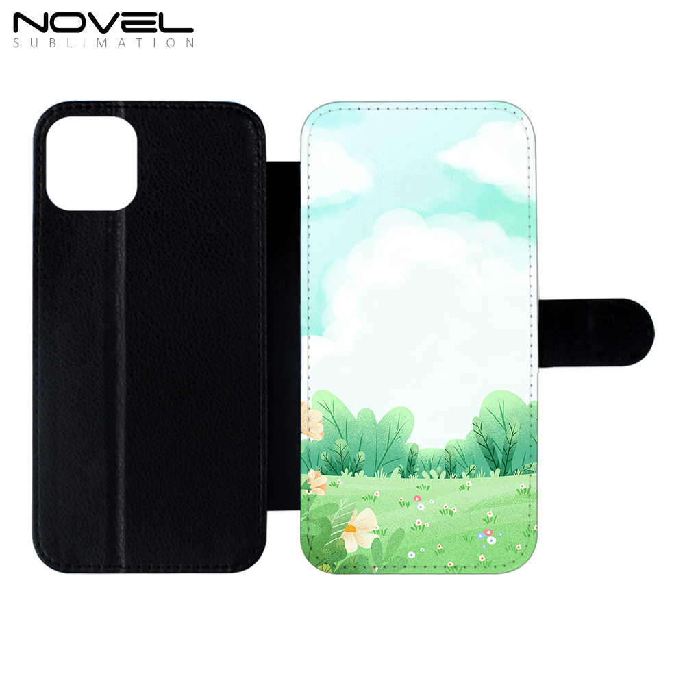 For iPhone 14 Plus Sublimation Blank PU Leather Wallet Phone Case Cover