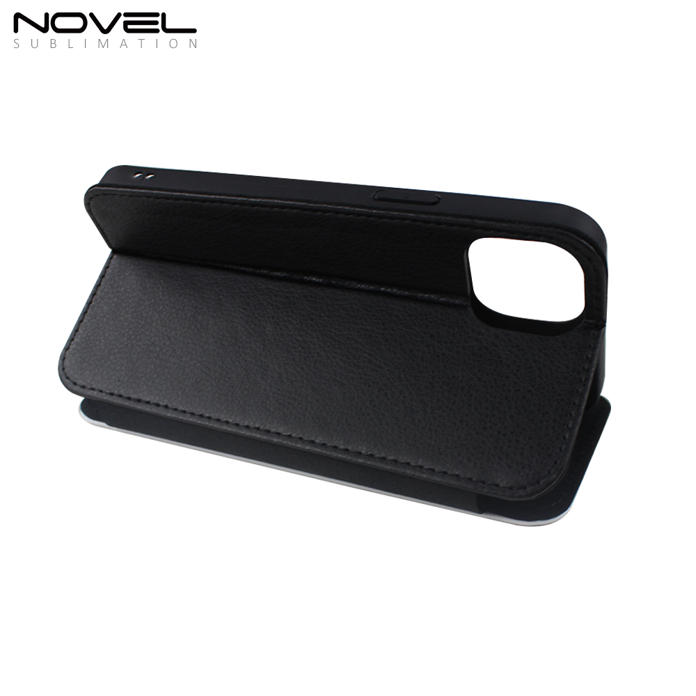 For iPhone 14 Plus Sublimation Blank PU Leather Wallet Phone Case Cover