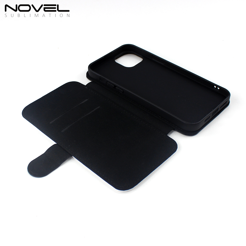 For iPhone 14 Plus Sublimation Blank PU Leather Wallet Phone Case Cover