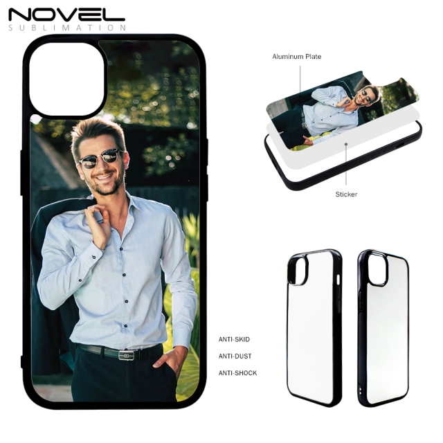 For iPhone 14 Series Big Hole Sublimation 2D TPU Phone Case With Metal Insert