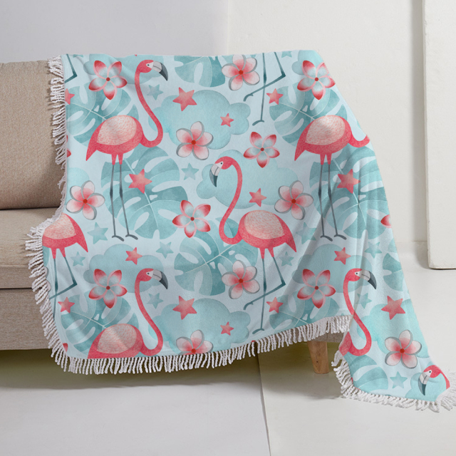 Sublimation White/ Lace Trim Flannel Blanket Home Sofa Portable Soft Blanket