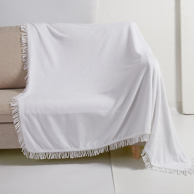 Sublimation White/ Lace Trim Flannel Blanket Home Sofa Portable Soft Blanket