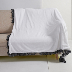 Sublimation White/ Lace Trim Flannel Blanket Home Sofa Portable Soft Blanket