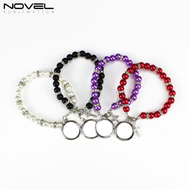 Sublimation Colorful Rosary Bracelet With Metal Insert