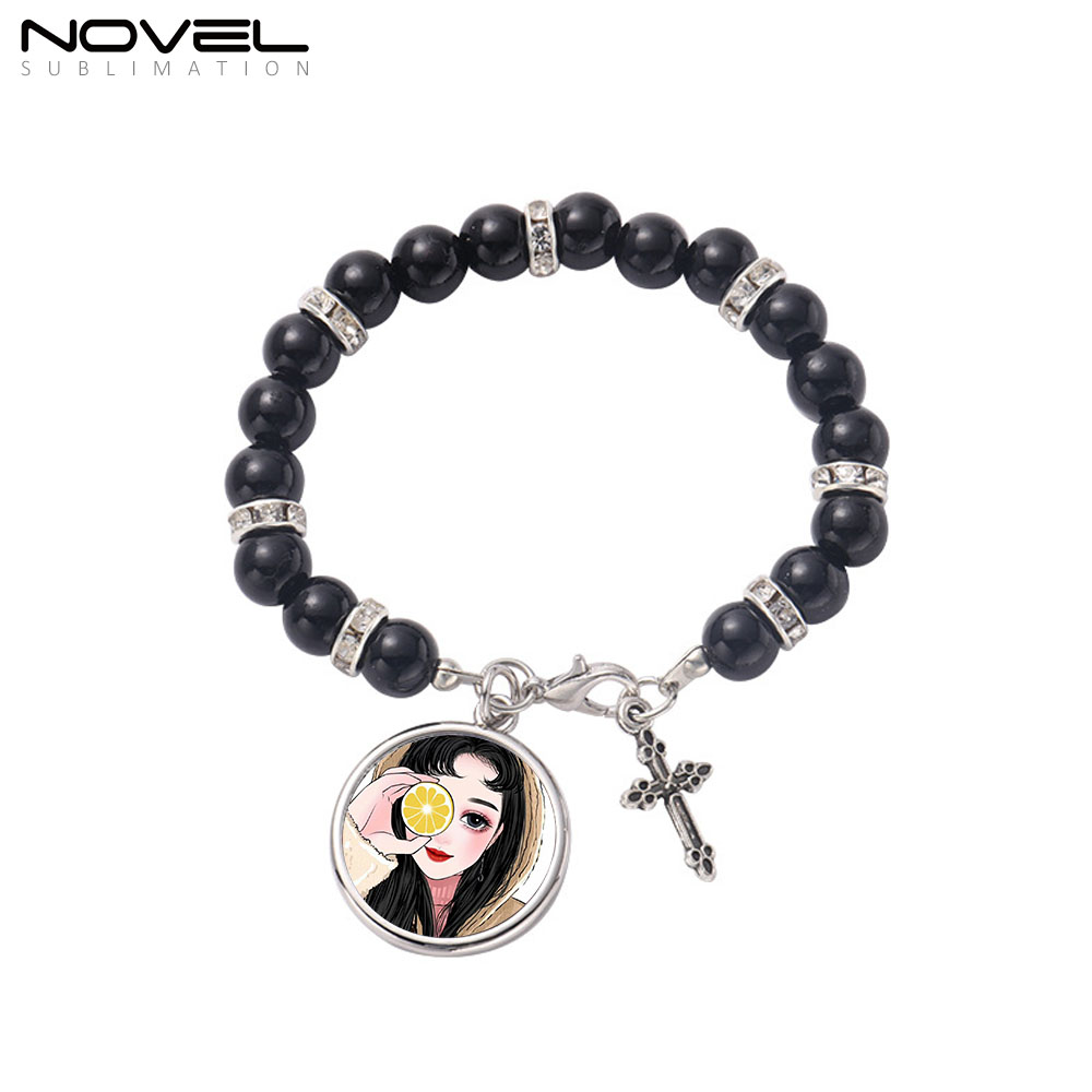 Sublimation Colorful Rosary Bracelet With Metal Insert