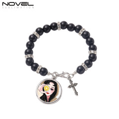 Sublimation Colorful Rosary Bracelet With Metal Insert