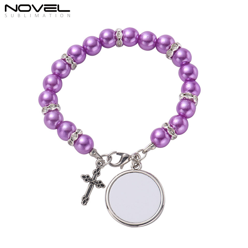 Sublimation Colorful Rosary Bracelet With Metal Insert
