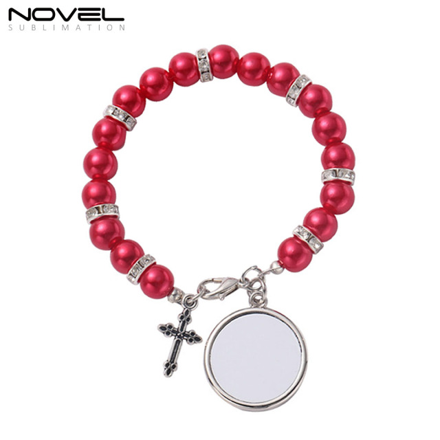 Sublimation Colorful Rosary Bracelet With Metal Insert