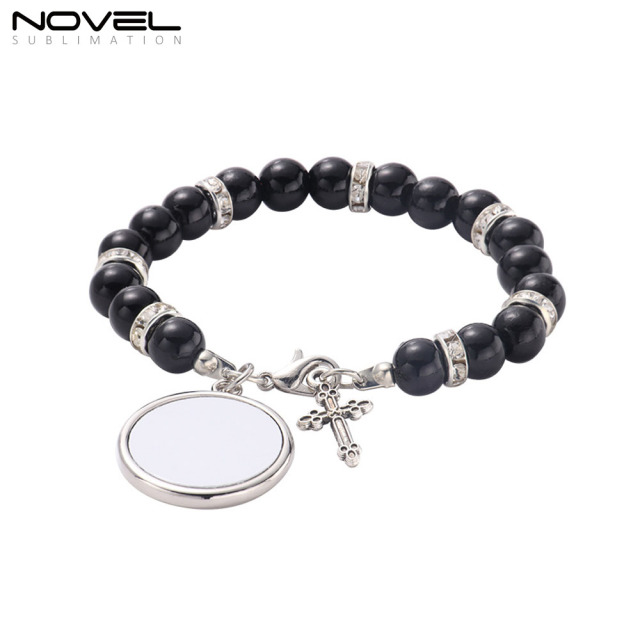 Sublimation Colorful Rosary Bracelet With Metal Insert