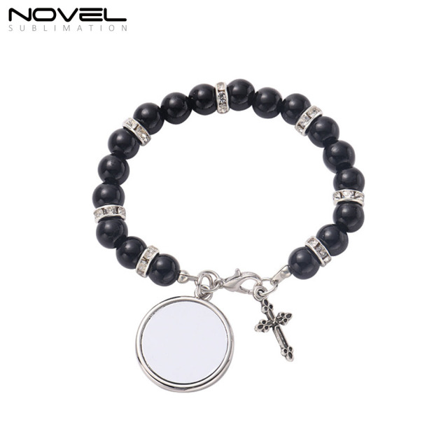 Sublimation Colorful Rosary Bracelet With Metal Insert