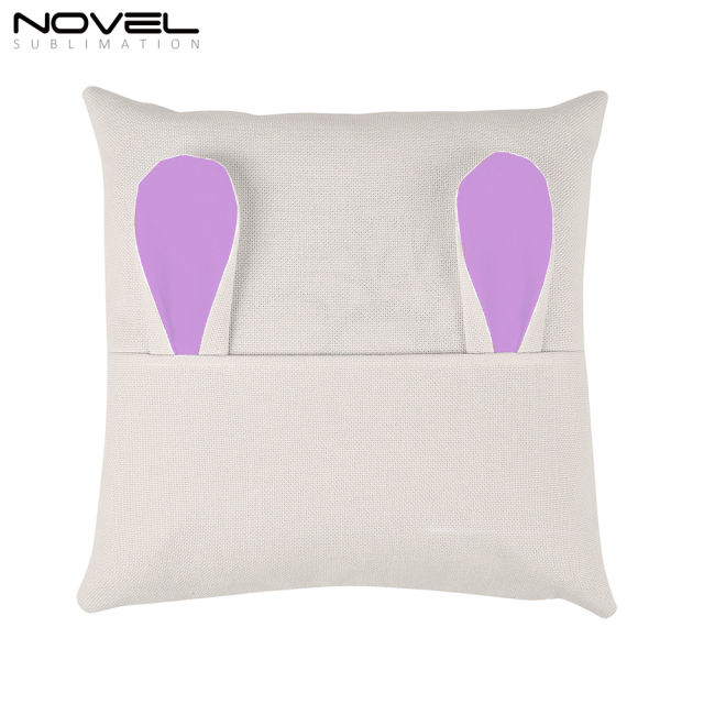 Sublimation Blank Cotton Linen Colorful Easter Bunny Ear Pillow Case Cover