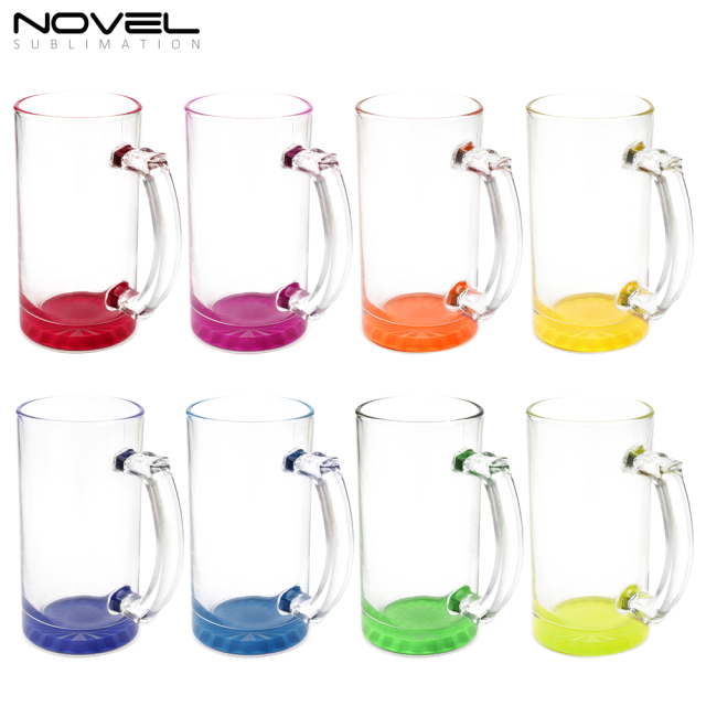 16oz Colorful Bottom Transparent Glass Beer Mugs
